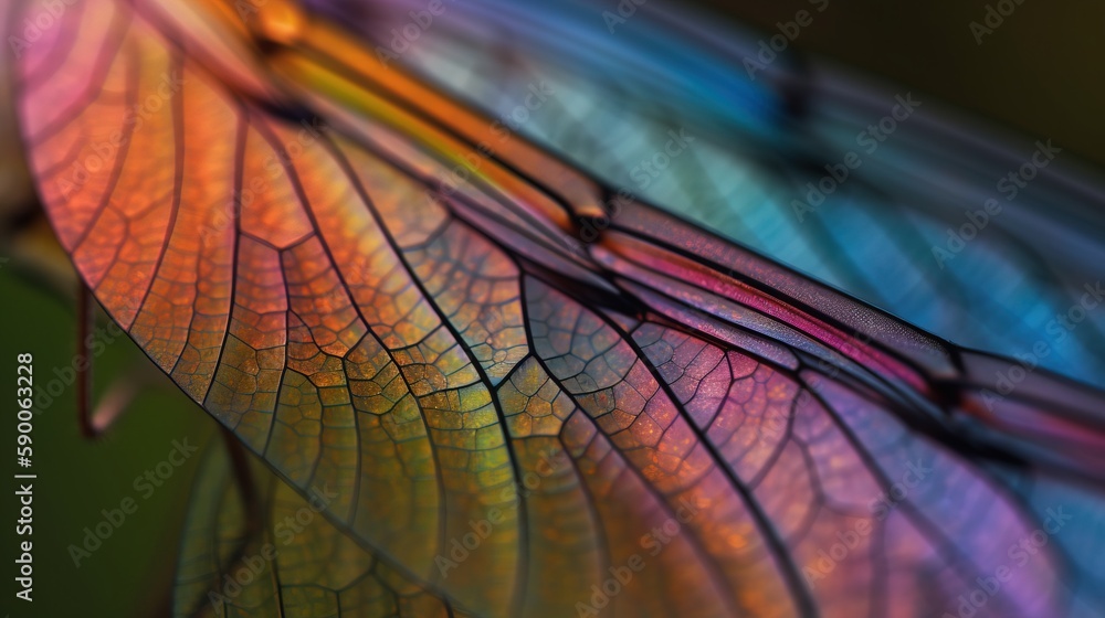 Poster  a close up of a colorful leaf with water droplets on it's surface and a green background with a black border around the leaf.  generative ai