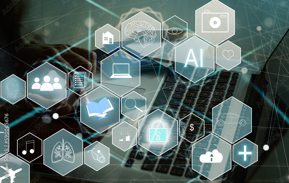 Aufkleber manager technical industrial engineer working and control robotics with monitoring system software a