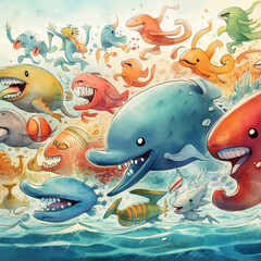 Obraz na płótnie Canvas Underwater Sea Creatures' Sports Day Illustration