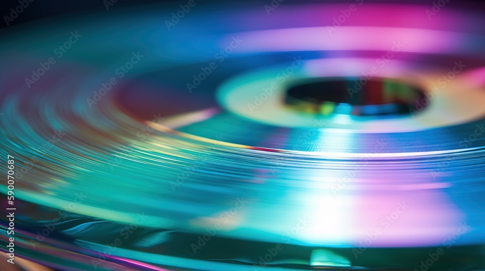 Poster a close up of a cd disc with a blurry image of the disc itself and the disc itself in the center of 