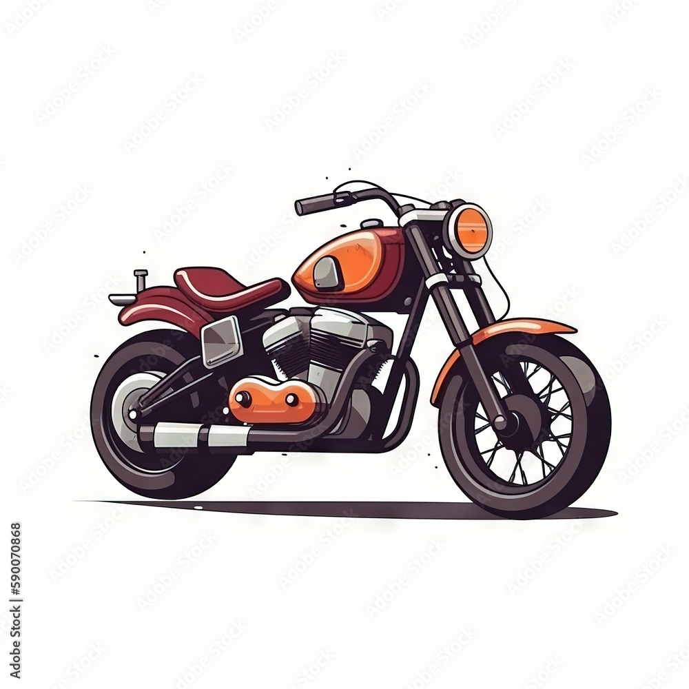 Poster a drawing of a motorcycle on a white background with a red and orange color scheme on the front tire