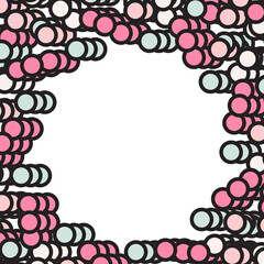 Pink, green, and cream circle dots frame. Vector illustration.	