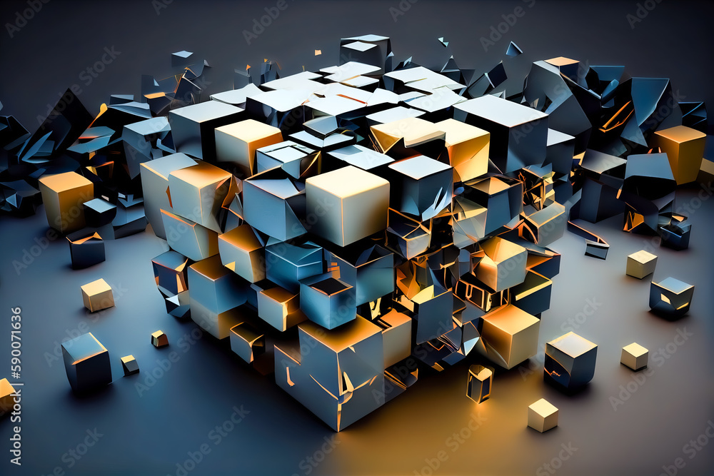 Poster abstract futuristic cubes shape background 3d. generative ai, generative, ai
