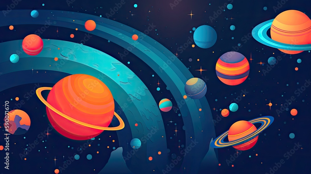 Wall mural abstract space background with planets and solar system from colored paper. generative ai