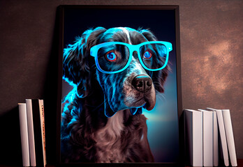smart dog with glasses. Generate AI,