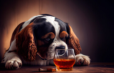 dog drinks alcohol. Generate AI,