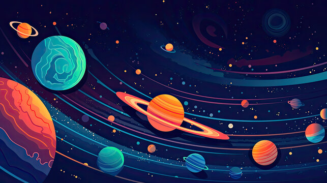 abstract space background with planets and solar system from colored paper. Generative AI