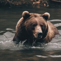 Fototapeta na wymiar bear, animal, brown, water, 
