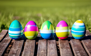 Obraz premium easter eggs on wooden table