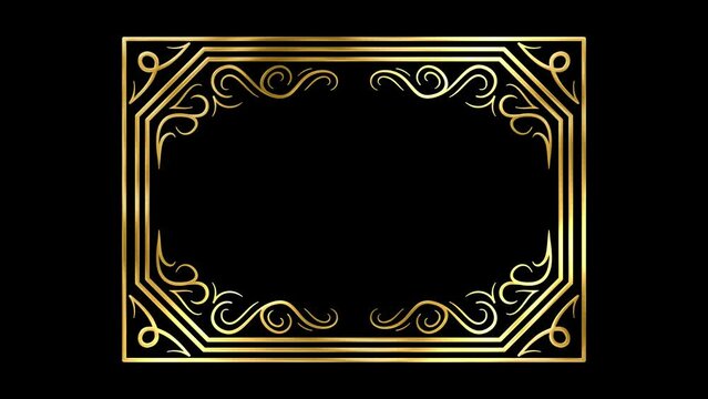 Animated  golden vintage frame design. Antique label. For wedding or retro movie.