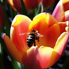 flower, bee, insect, nature, yellow, macro