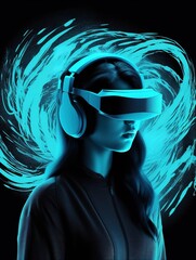 Illustration a person wearing futuristic VR headset