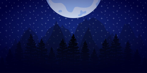 Moon nature night forest landscape background vector illustration design 