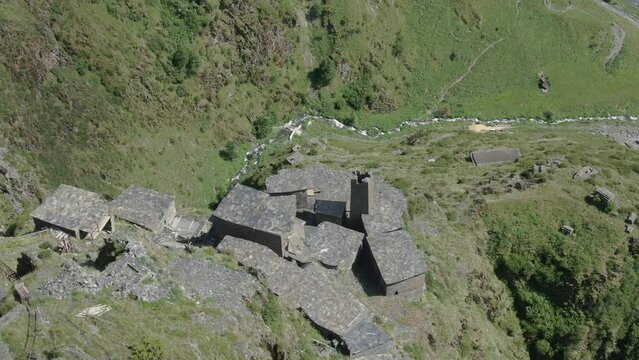 Aerial drone view of historical castle Mutso in Khevsureti, Georgia