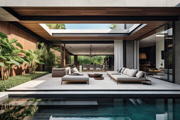 Beautiful modern design architecture images of luxury home with pool. Generative AI. 