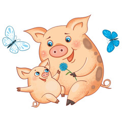 Mom and baby, piggy, piglet, Mother's Day, children's