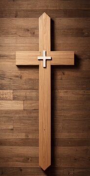 Wooden Cross on Wooden Background, Religion