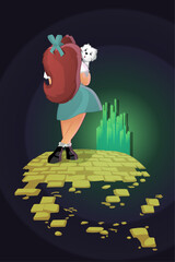 A girl going on an adventure to a magical green castle