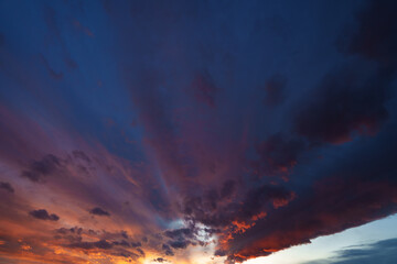 Colorful sky at sunset, wide angle view