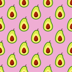 Seamless pattern with avocado on pink background. Avocado tasty. 
