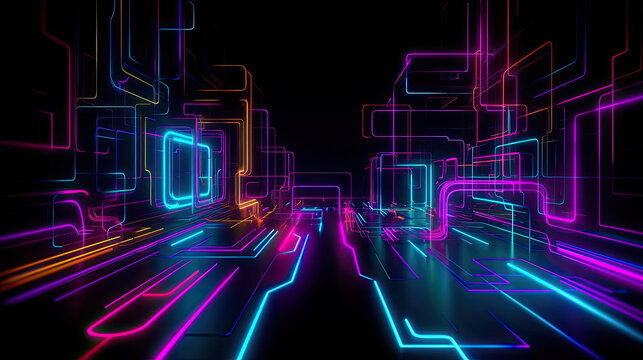 abstract futuristic neon background. Fantastic wallpaper. Generative AI