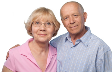 Portrait of happy senior couple smiling at home