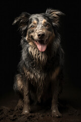 Naklejka premium Australian Shepherd covered in mud portrait, AI generated image
