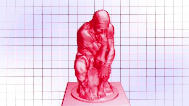 3D The Thinker Rotating Statue Animation. Sculpture In Webpunk Art Style. NFT Cryptoart Concept. 4K