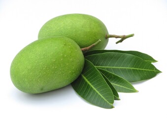 Fresh Green Mango Fruit on white background 