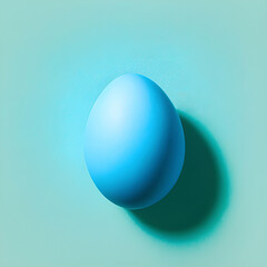 One egg is blue on a turquoise background in the center. View from above. Easter holiday. Generative AI
