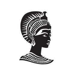 Ancient Egyptian queen head logo. Vector illustration of female face. Black and white. Silhouette svg.