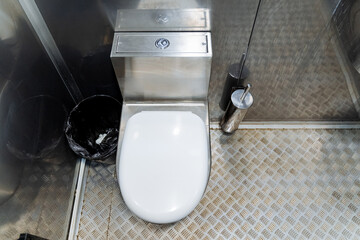 Metal toilet, metal outdoor toilet, anti-vandal toilet, white lid, trash can, flush tank, mirror...