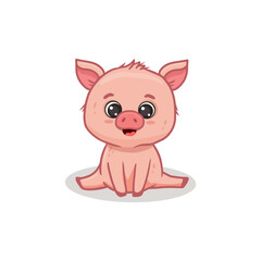 Cute cartoon pig isolated on white. Vector illustration 
