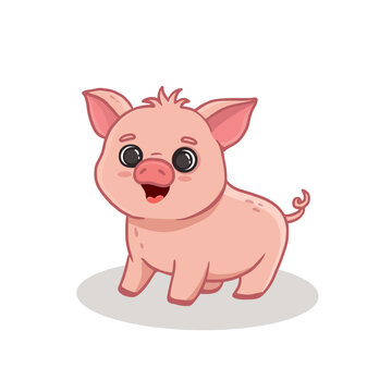 Cute cartoon pig isolated on white. Vector illustration 