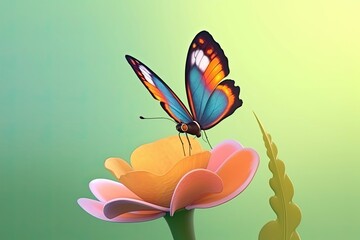 3D cartoon delicate butterfly perches on a flower. Its wings flapping gently in the breeze. Generative AI