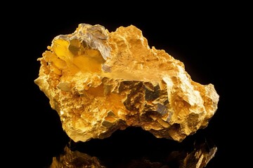 Obraz premium Captivating Closeup of Gold Nugget in Studio Photoshoot, Set Against Dark Background, Generative AI