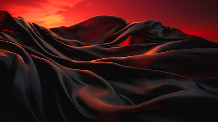 Red and dark silk banner. Created with Generative AI.