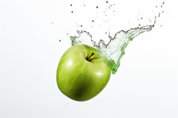 Fototapeta na wymiar Green apple with juice splash. Apple close-up shot. Fresh Apple. 