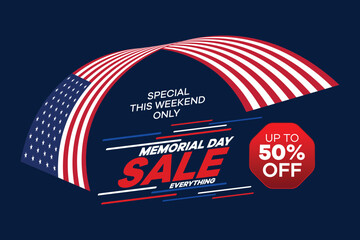 memorial day sale web banner. happy memorial day holiday sale post. memorial day weekend sale banner. Memorial Day social media promotion template design of USA national flag colors