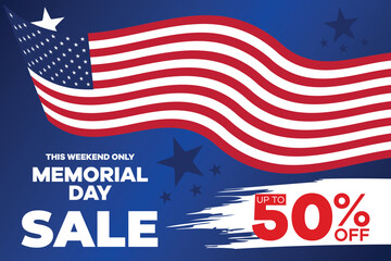 memorial day sale web banner. happy memorial day holiday sale post. memorial day weekend sale banner. Memorial Day social media promotion template design of USA national flag colors