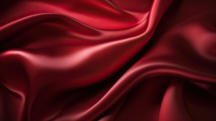 Naklejka na ściany i meble Background Texture Ruby Red Satin Smooth Shiny Luxurious Fabric Surface Generative AI