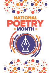 National Poetry Month in April. Poster with handwritten lettering. Poetry Festival in the United States and Canada. Literary events and celebration. Greeting card, invitation, banner or background