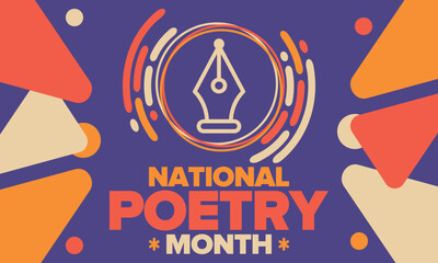 National Poetry Month in April. Poster with handwritten lettering. Poetry Festival in the United States and Canada. Literary events and celebration. Greeting card, invitation, banner or background