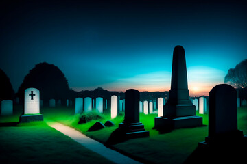 A graveyard at night. Generative AI.