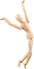Wooden mannequin posed in a joyous posture