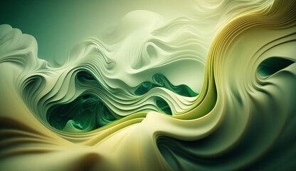 Obraz premium Green liquid wave in motion background. Abstract paint fluid closeup backdrop for banner. Generative AI