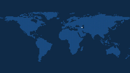 Pixelated Dark Blue World Map Highlighting Azerbaijan's Geopolitical Borders