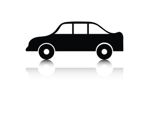 vector dessin of a small and simple silhouette car in black and white with a shadow effect at the bottom