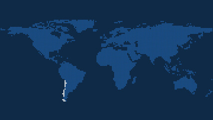 Fototapeta na wymiar Pixelated World Map Featuring Chile's Geographical Detail in Dark Blue