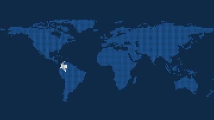 Fototapeta na wymiar Colombia Marked on Dark Blue Pixelated World Map, Geographic Precision